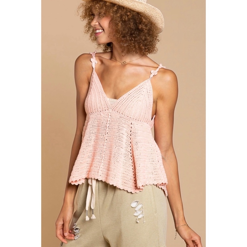 POL Blush Pink V Neck Sleeveless Cropped Knit Babydoll Top - Picture 6 of 11